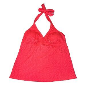 Catalina NWT Halter Swim Tankini Top Bright Coral Orange Textured‎ Size Med 8-10